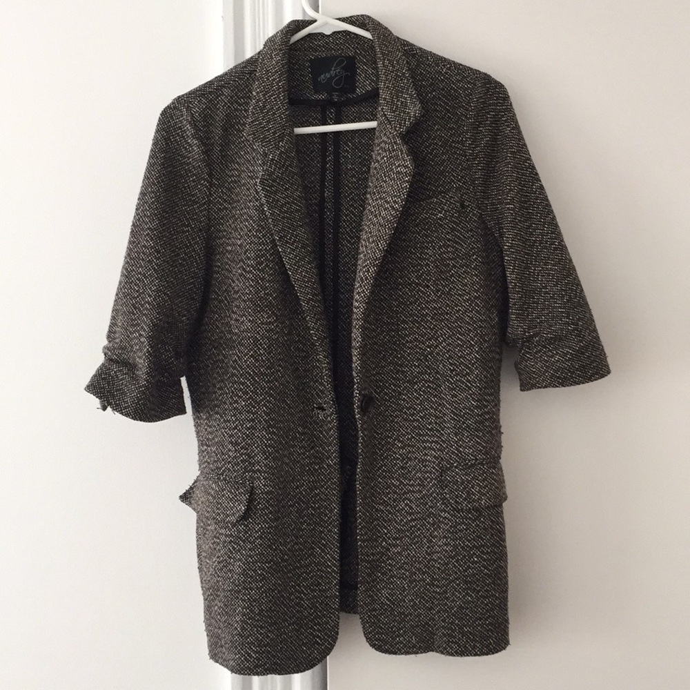 Oversized Tweed Blazer with 3/4 Sleeve
